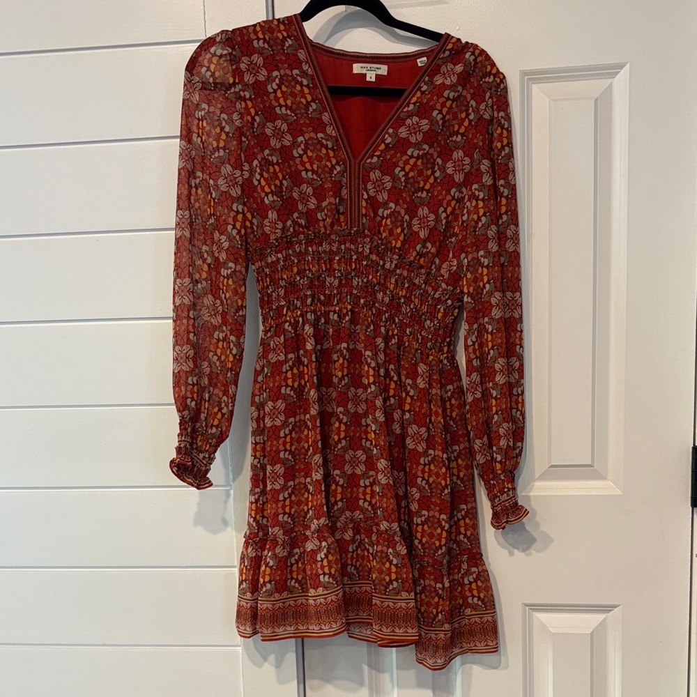 Max Studio Red Floral Long Sleeve Dress